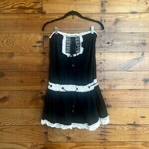 A'Gaci Black and Crochet tunic top size Large